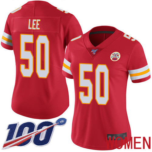Women Kansas City Chiefs #50 Lee Darron Red Team Color Vapor Untouchable Limited Player 100th Season Nike NFL Jersey->youth nfl jersey->Youth Jersey